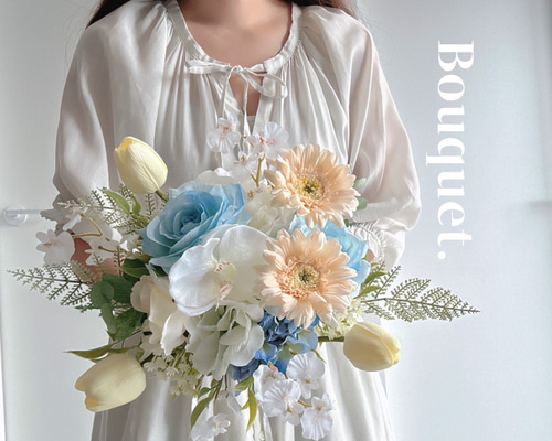 アーティフィシャルフラワー　ブーケ　ぴょんぴょんブーケ グリーン、イエロー、ホワイトのぴょんぴょんブーケ アーティ