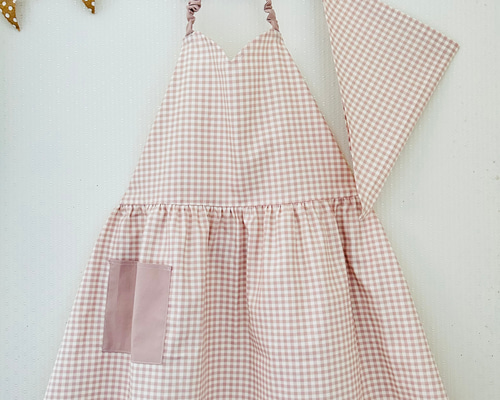 ハンドメイド子供服 前掛けエプロン付き ギンガムチェックワンピース mqdefault.jpg