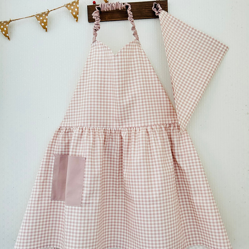 ギンガムチェックのスモッキング刺繍 エプロン⑤ | smocking and