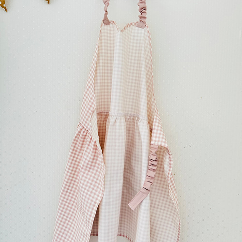 【超レア】ヴィンテージ ピンクチェックエプロン 新品 ピンタックチェックエプロン ピンク - ほいくとかいごのおかいもの