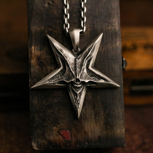 もっくん 1960sヴィンテージ シルバー925 ネックレス 五芒星 五芒星ペンダント、地獄サタンの笑顔、ルーン五芒星ゴシック