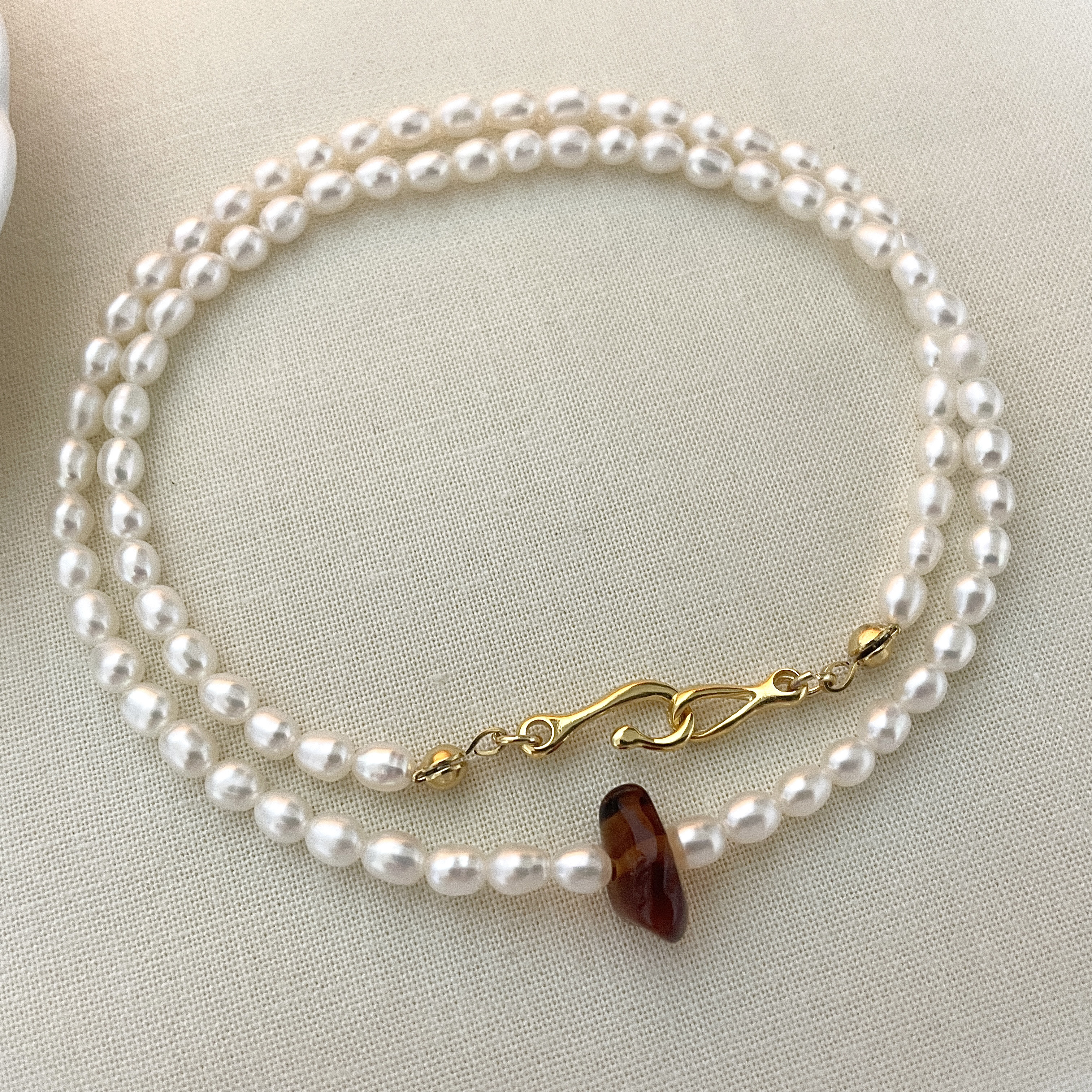 天然石 天然真珠 可愛いネックレス