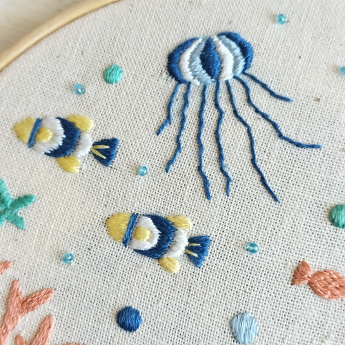 刺繍 海の生き物 壁掛けラック・ウォールシェルフ hana handmade 通販