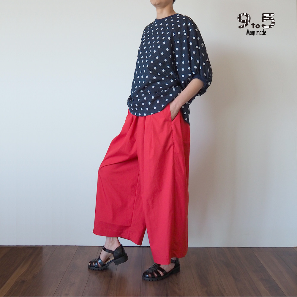 【再販】大人の　ワイドカラーパンツ（トマトレッド）