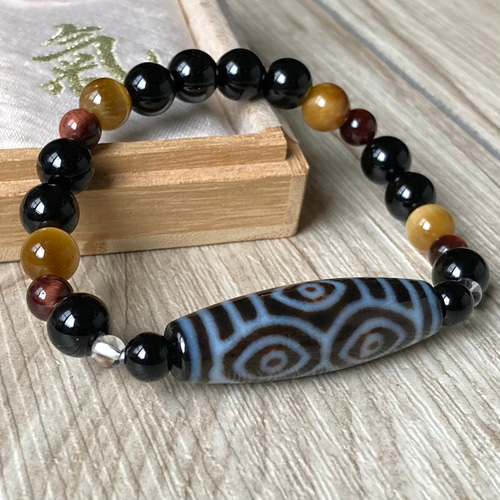 龍の眼で運気を上げる/龍眼天珠・モリオン・タイガーアイ/パワーストーンブレスレッ 龍の眼で運気を上げる/龍眼天珠・モリオン・タイガーアイ