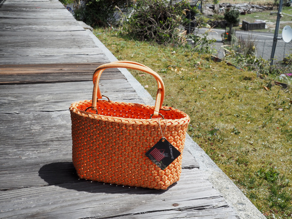コールハンカゴ編みレザー トートバッグ オレンジ色 コールハンカゴ編みレザー トートバッグ オレンジ色 コールハン