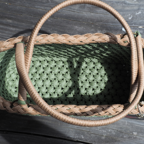 受注製作〙大人かごバッグ グリーン カラフル クラフトバンド かご