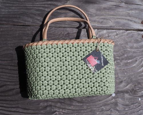 受注製作〙大人かごバッグ グリーン カラフル クラフトバンド かご