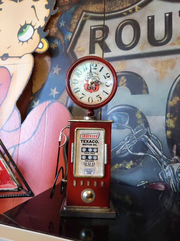アメリカン雑貨レトロ ガソリンスタンドポンプ 置時計 ルート66