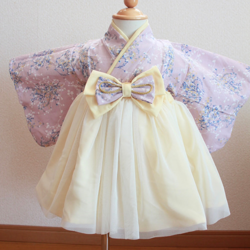 【ベビー袴】かすみ草 アイボリー/くすみピンク 70-80 ベビー袴 かすみ草ピンク×アイボリー 70/80 ベビー服 KANA KANA