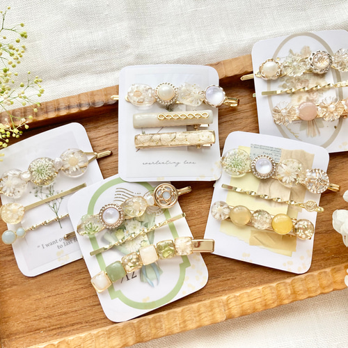 レトロカボションとくすみイエローのヘアピンセット ヘアピン natural