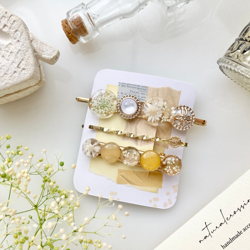 レトロカボションとくすみイエローのヘアピンセット ヘアピン natural