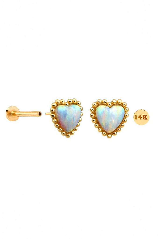 14K金 ゴールド ハート ヘリックス 軟骨 アンチトラガス アウター インナーコンク イヤリング ピアス ラブレット