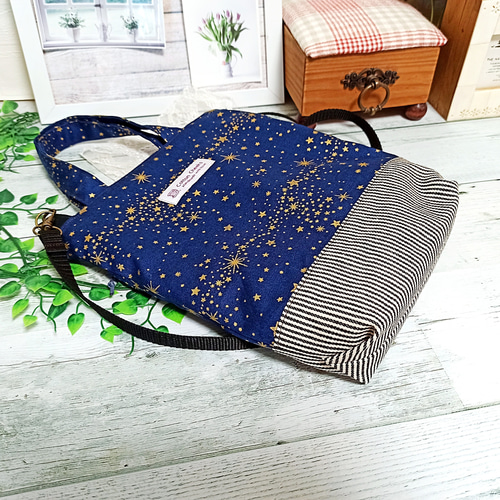 SALE＊2WAYショルダー ファスナートートバッグ 星空ゴールド