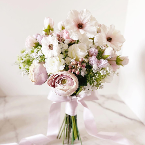 ウエディングブーケ.ブートニア造花 フェミニン＆ナチュラルブーケ ウエディングブーケ＆ブートニア（造花