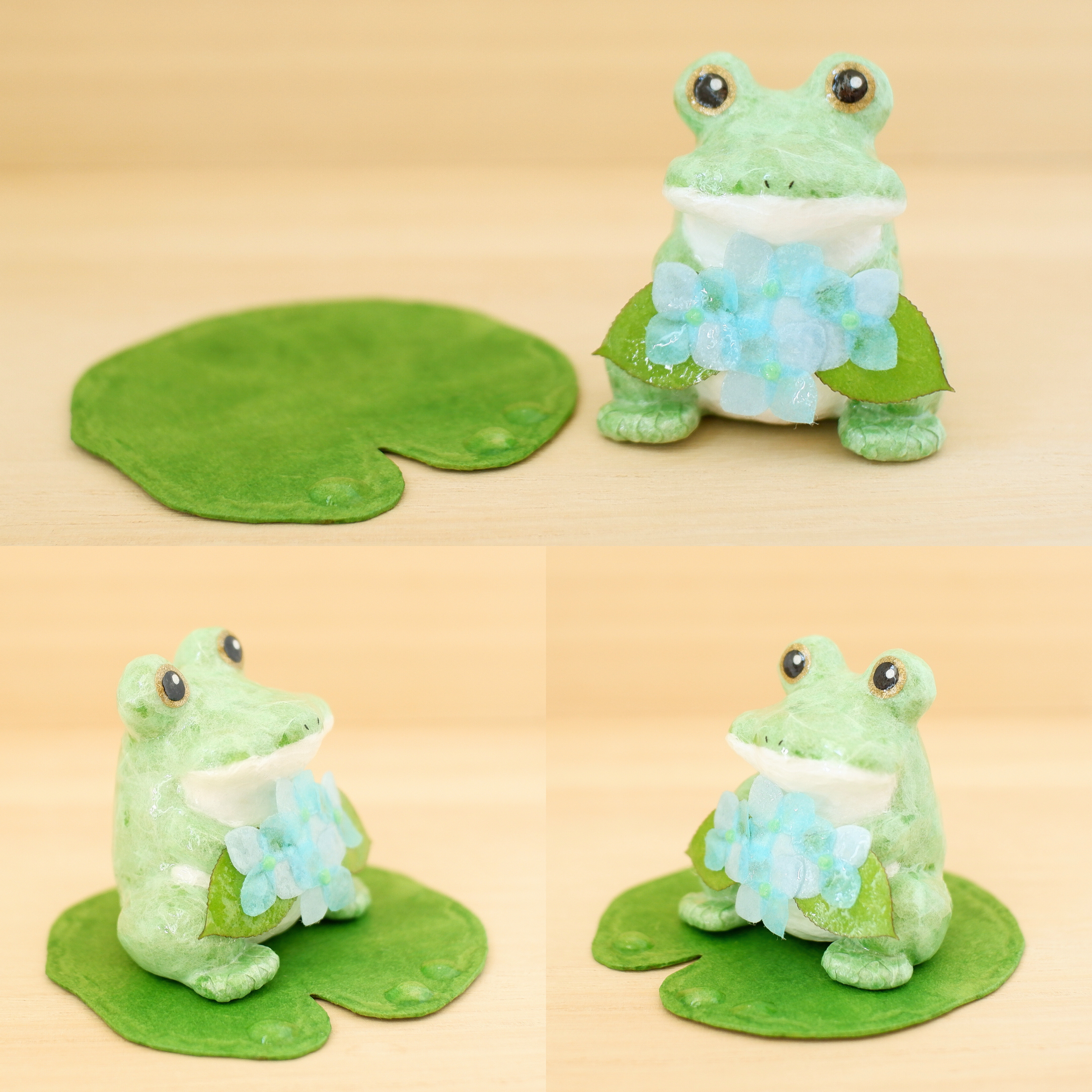 『紫陽花の花束をあなたに』カエルと紫陽花　和紙インテリア/置物