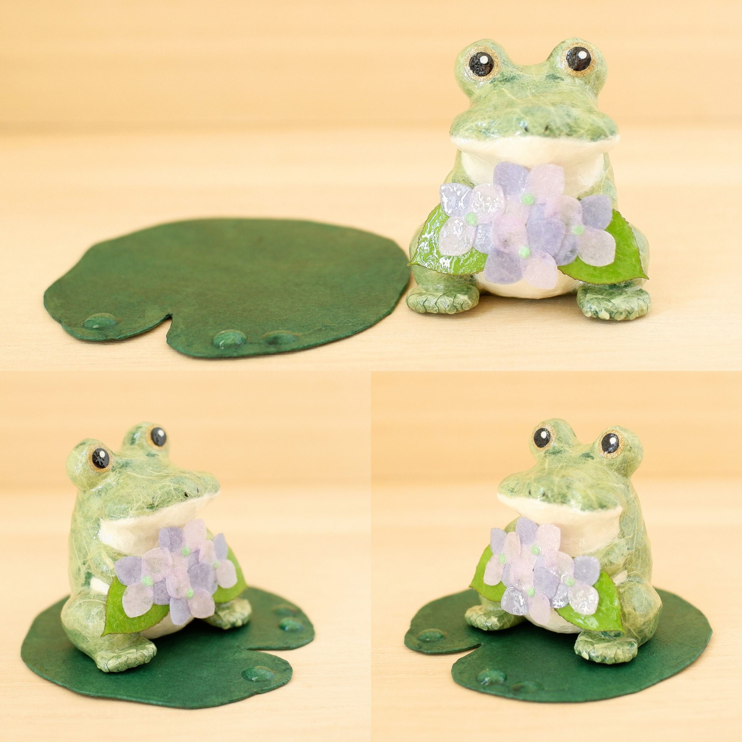 『紫陽花の花束をあなたに』カエルと紫陽花　和紙インテリア/置物