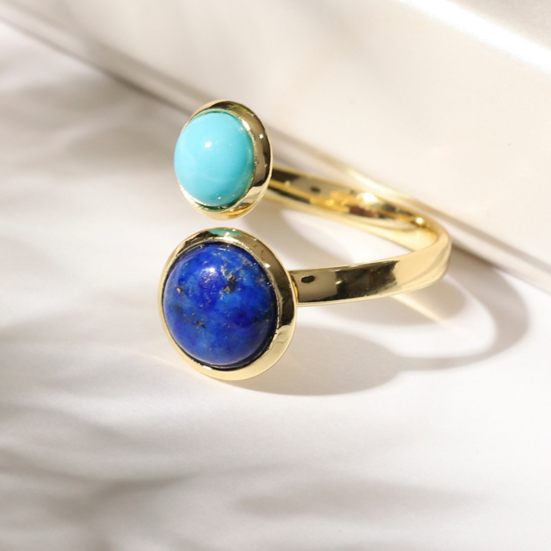 コーデリングおまけ中♪『空』《ターコイズ×ラピスラズリ》天然石フォークリング【サージカルステンレス《ゴールド/シルバー》