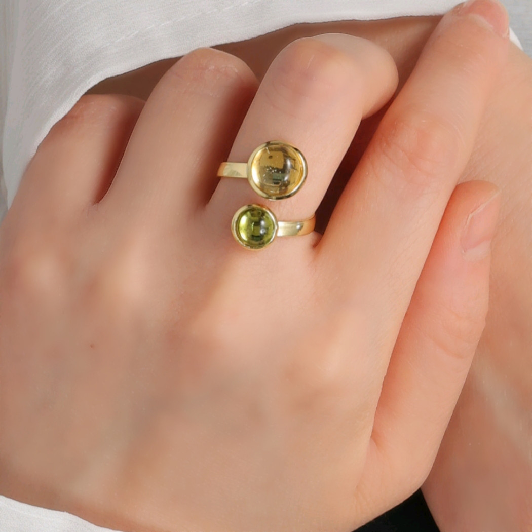 リングおまけ中♪『向日葵』ひまわり《ペリドット×シトリン》天然石フォークリング【サージカルステンレス】アレルギー対応