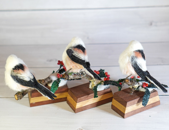 ＊野鳥＊羊毛フェルト シマエナガ(台座付) 8枚目の画像