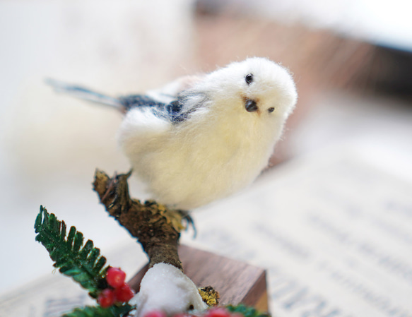 ＊野鳥＊羊毛フェルト シマエナガ(台座付) 5枚目の画像