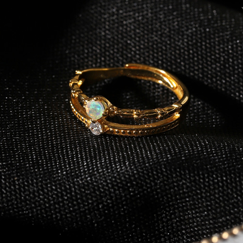 オパール天然石リング◇ダブルライン【ゴールド】約12-17号迄OK【18kgp