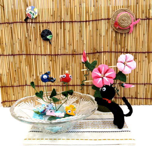 新作モデル 朝顔 その他インテリア ちりめん細工 夏のインテリア 猫 金魚 その他
