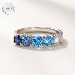 モアサナイト マルチカラーリング 4mm 5石｜ブルーグラデーション