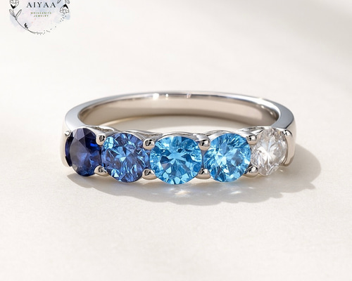 ぷんぷんまる様 リクエスト 2点 まとめ商品　モアサナイト モアサナイト マルチカラーリング 4mm 5石｜ブルーグラデーション