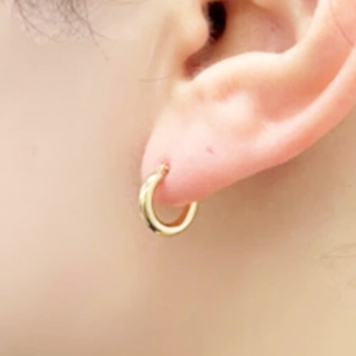 18金【2×10mm 定番フープピアス】イエローゴールド 刻印入 ペア ピアス