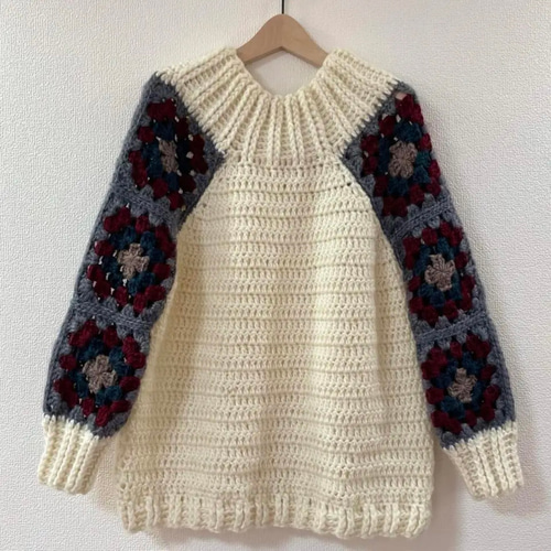 【超ポイント祭?期間限定】 ⭐︎handmade⭐︎手編み モチーフ編みセーター ニット・セーター トップス