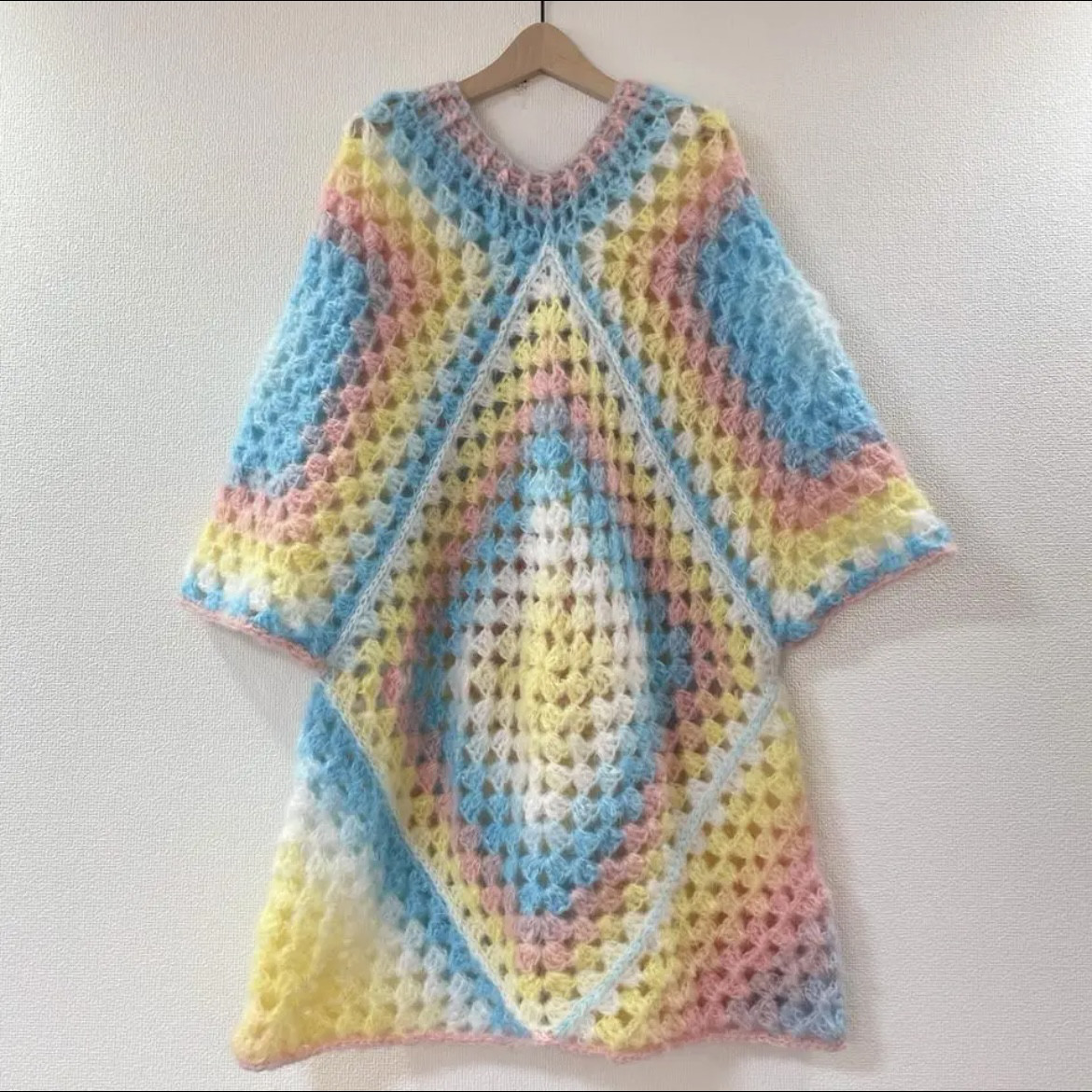 ☆handmade☆手編み ビッグシルエットポンチョワンピース