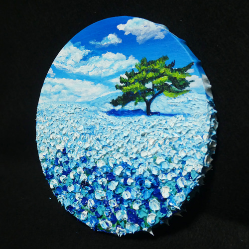 油絵 油彩 油彩画 絵画 絵 円形【ネモフィラの丘】 絵画 HR