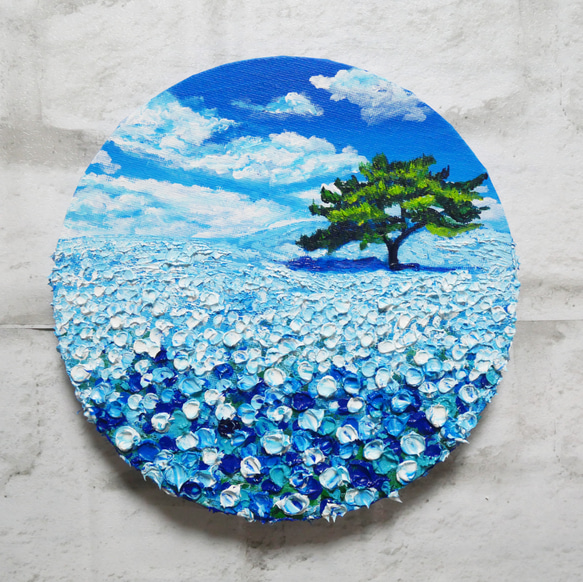 油絵 油彩 油彩画 絵画 絵 円形【ネモフィラの丘】 絵画 HR 油絵 油彩 油彩画 絵画 絵 円形【ネモフィラの丘】 絵画 HR