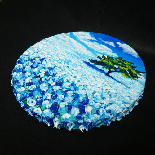 油絵 油彩 油彩画 絵画 絵 円形【ネモフィラの丘】 絵画 HR 油絵 油彩 油彩画 絵画 絵 円形【ネモフィラの丘】 絵画 HR