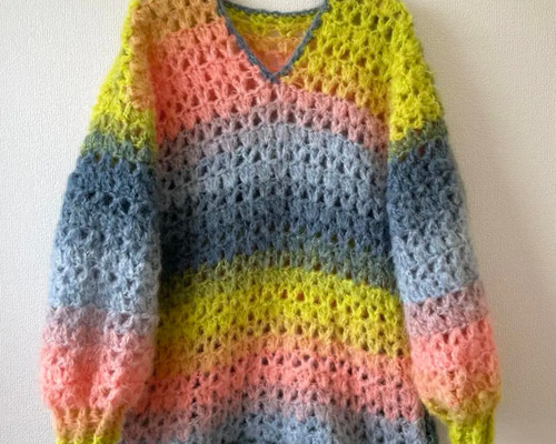 ⭐︎handmade⭐︎手編み レインボーセーター ニット・セーター