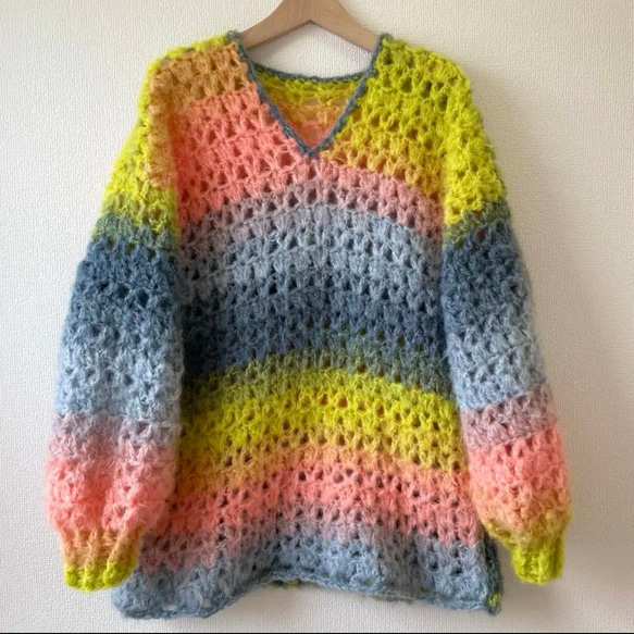 ⭐︎handmade⭐︎手編み レインボーセーター ニット・セーター