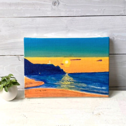 原画『朝の光は希望のはじまり』ミニキャンバス 朝日 空 木 鳥 絵 絵画