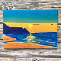 港の夕日　夏　風景油絵　アクリル f3f70b18e7b7e03c6f2646d09bddf8
