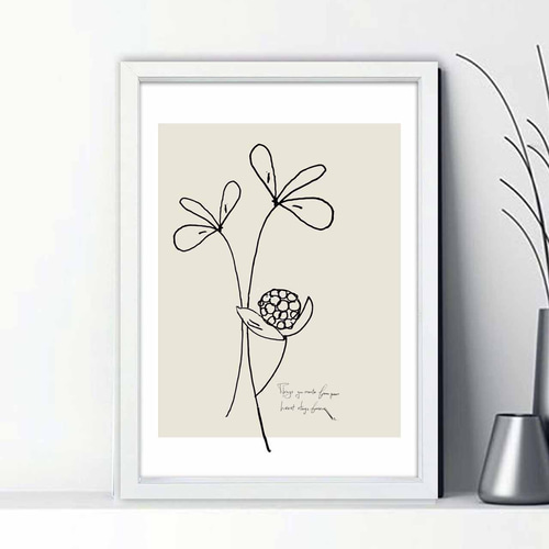 お花ポスター【手描き】 アートポスター 花瓶に咲く花 北欧テイスト A4 おしゃれ インテリア