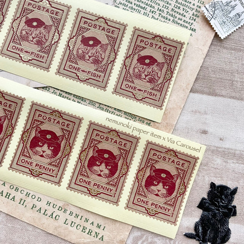 猫たちの郵便局 活版印刷＆箔押し切手シール10枚セット シール