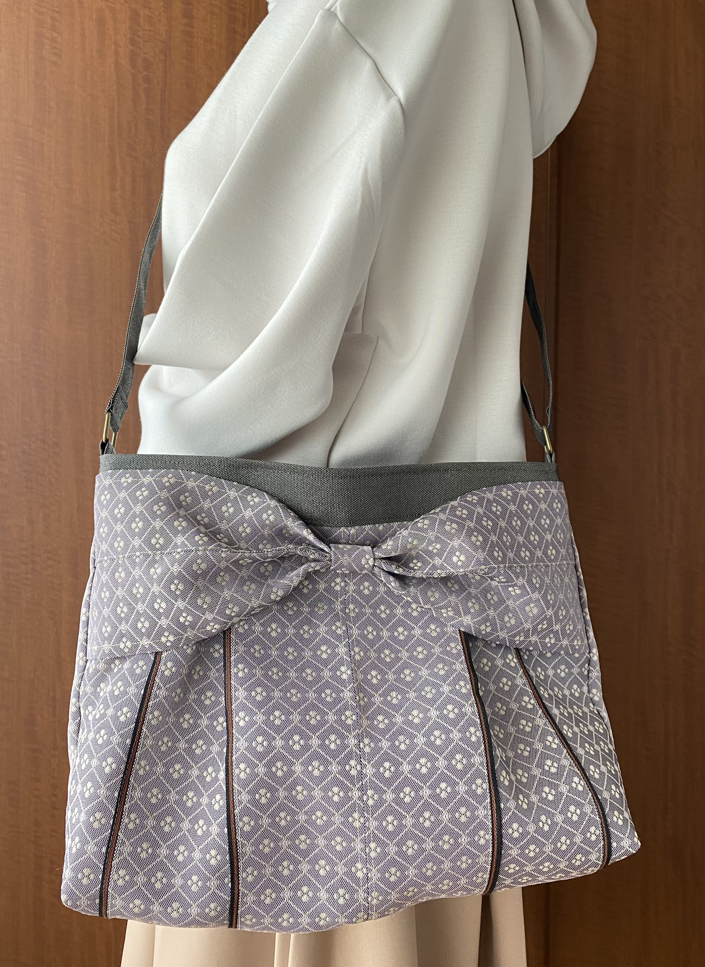 超軽量♡倉敷畳縁シンプルリボンショルダーバッグ：３点セット 受注生産】倉敷畳縁シンプルリボンショルダーバッグ(ラベンダー