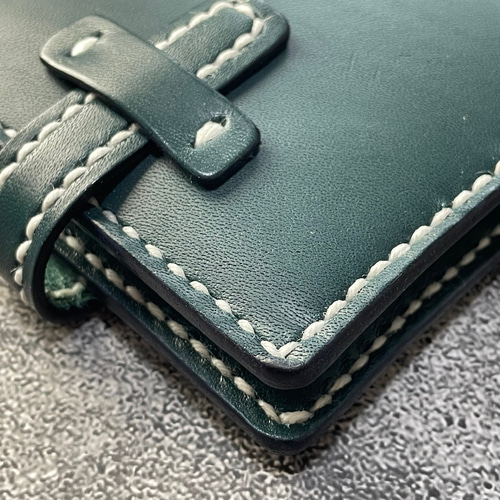 手縫】ブルーグリーン色A7メモ帳本革カバー その他ケース エムデザイン