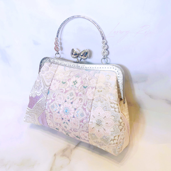 再販なし1点限定！パッチワーク♡5種のパープルホワイト系高級西陣織  