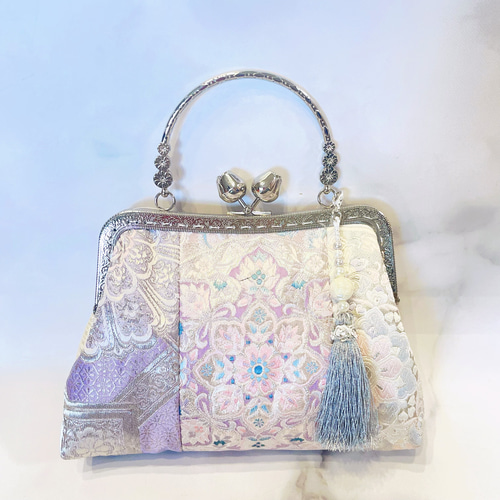 再販なし1点限定！パッチワーク♡5種のパープルホワイト系高級西陣織  