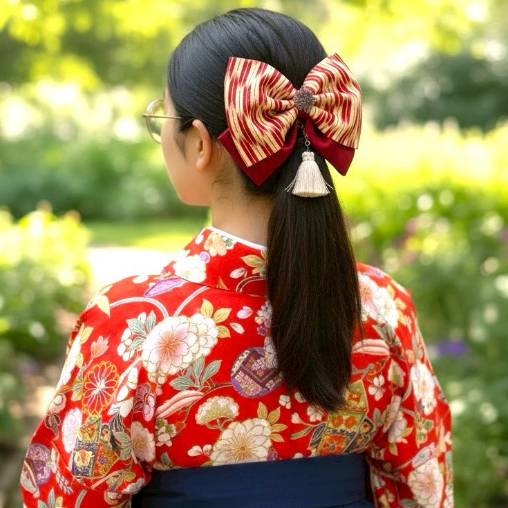 【送料無料】卒業式　袴　髪飾り  小学生　リボン  赤　矢絣　大正ロマン　乙女のリボン(矢絣柄)  全2種