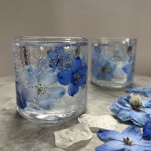 【完売】ボタニカルキャンドルホルダー デルフィニューム ブルーのボタニカルキャンドルホルダー デルフィニウム ルナリア