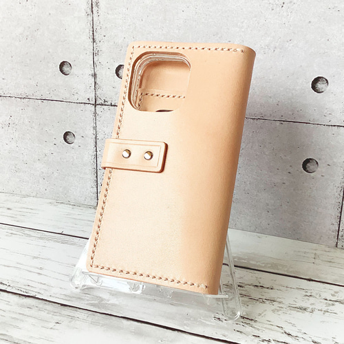 iPhone15 シリーズ】 ケース 手帳型 ミラー付き 姫路レザー ヌメ革