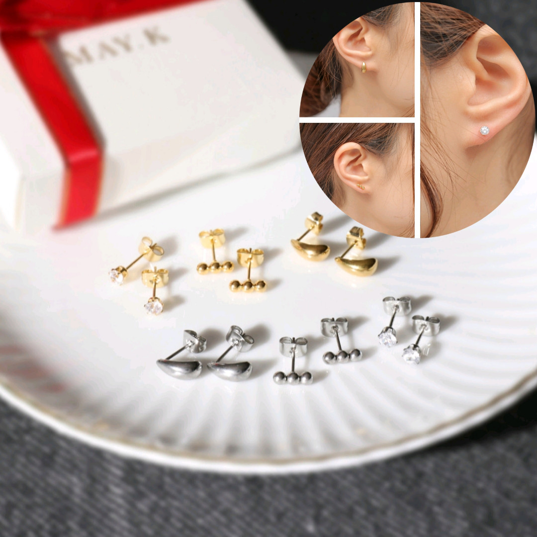 【Creema限定新春福袋〈梅〉◇再販】選べる♪つけっぱなしOK！ハート&キューピッドCZ使用◇デイリーピアス3点セット