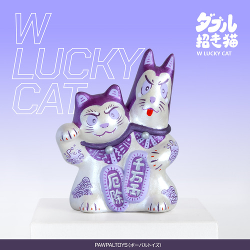 W LUCKY CAT 招き猫 紫（むらさき）富士山 招財貓 招财猫 ネコ 招福犬